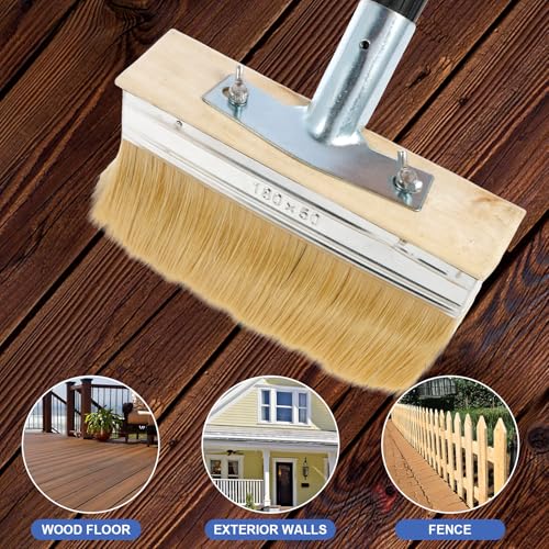 Deck Stain Brush with 67'' Long Handle, 8-Section Adjustable Extension Pole | Boar and Wire Blend Bristles, Limewash Paint Brush for Deck, Fence, Door, Cabinet - for DIY Painting Projects - style: 1pcs