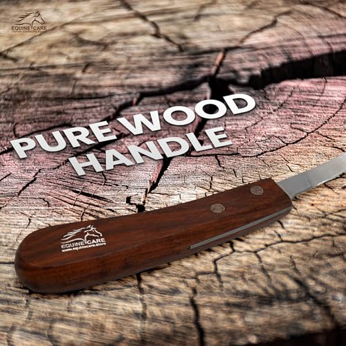 Equine Care Left-Handed Short Blade Hoof Knife for Horse Hoof Trimming | Short Farrier Hoof Knife: J2 stainless steel, compact curled tip and dual-riveted wood handle; right- or left-handed - style: Left Handed