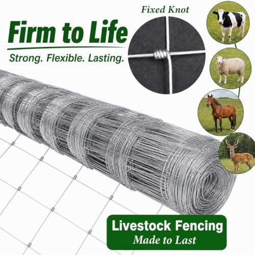 Farm Fence 5ft x 328ft, 12 Gauge Heavy Zinc Coating Cattle Panel Fence Galvanized Woven Wire Field Fencing Livestock Fence, Durable Chain Link Hog Wire Fencing for Yard Garden Sheep Goat Deer Horse | Galvanized Woven Wire Field Fencing Livestock Fence,Dur