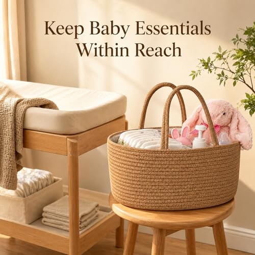 ABenkle Baby Diaper Caddy Organizer, Boho Jute Rope Nursery Storage Bin Changing Table Car Organizer for Storage Baby Diaper Wipes, Empty Basket for Baby Shower - color: Jute, size: Large