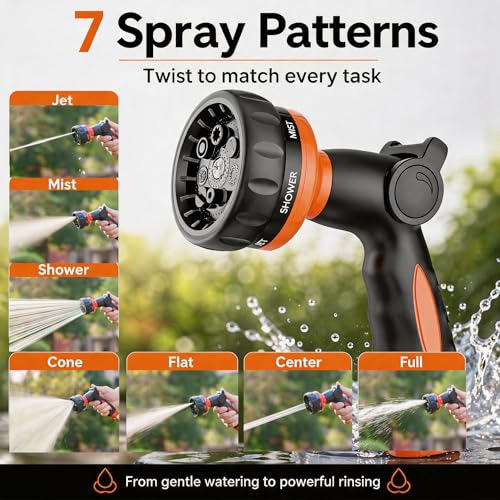 Garden Hose Nozzle Heavy Duty -Thumb Control Spray Nozzles for Garden Hose High Pressure, 7 Patterns Water Hose Nozzle for Car Wash, Watering Lawn and Pets