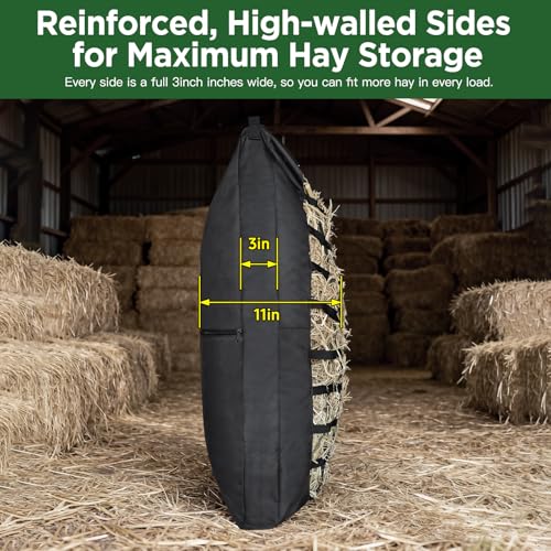 Hay Bags for Horses Slow Feed,Heavy Duty Oxford Fabric with Widening Side Design, Full Back Zipper & Adjustable Strap for Easy Filling, Hanging and Clean Eating New Version