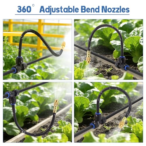 Kalolary 100FT Misting Cooling System with 360°Adjustable Nozzles | Mister for Outside Patio with 100FT Misting Line,25pcs Brass Mist Nozzles,Outdoor Mister for Greenhouse Plant Drip Irrigation - size: 100FT with Adjustable Brass Spray Nozzles