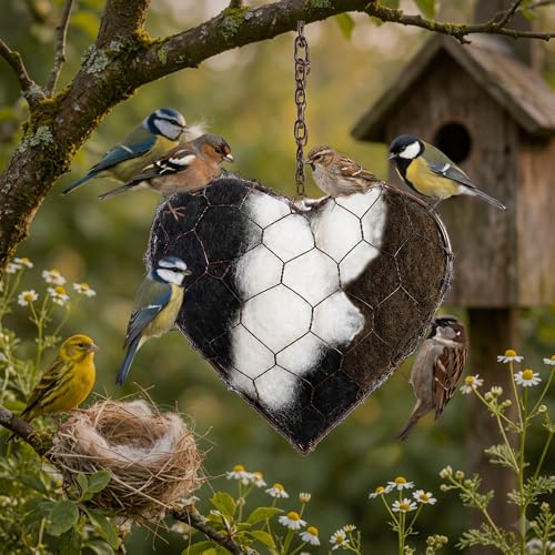 TRIVANO Handmade Alpaca Fiber Bird Nesting Heart – Natural Bird Nesting Material for Wild Birds, Soft Alpaca Bird Nesting Heart for Garden Trees & Backyard Birds.
