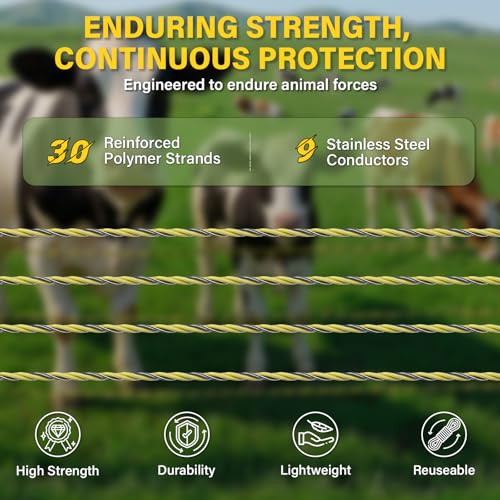 HOKENITY Electric Fence Wire 1650Ft 500M- 9 Stainless Steel Strands Polywire for Reliable Conductivity - Electric Fence Poly Wire for Portable Livestock Fencing - size: 1650 Feet/500 Meters(9 Stainless Steel)