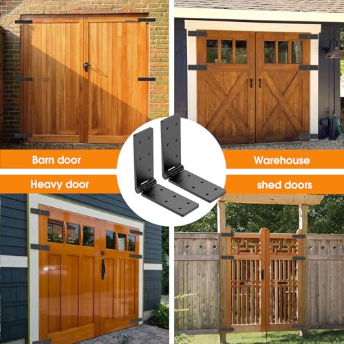 Heavy Duty Gate Hinges 270° Adjustable, 2-Pack for Wood Fence Barn Door | Double layer folding butt hinges, screws included, heavy duty steel, for wood fence barn gate - color: 2 pack Black