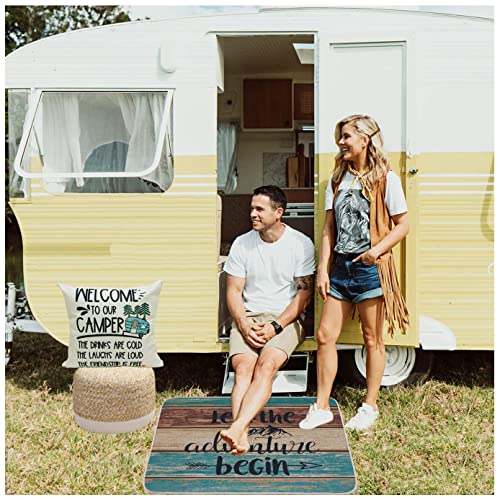 Welcome Mats for Front Door Farmhouse Camper Door Mat Trailer RV Floor Mats Let The Adventure Begin Camping Doormat Non Slip Rubber Entrance Rug for Indoor Outdoor 17x28 inch