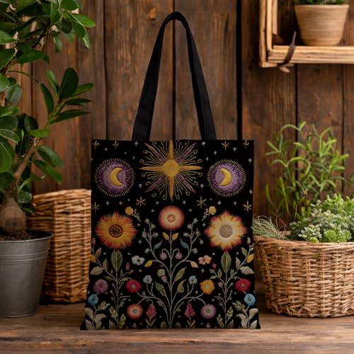 Vintage Floral Canvas Tote Bag, Aesthetic Botanical Reusable Grocery Bags for Women, Elegant Floral Lover Gift Tote - color: Color23