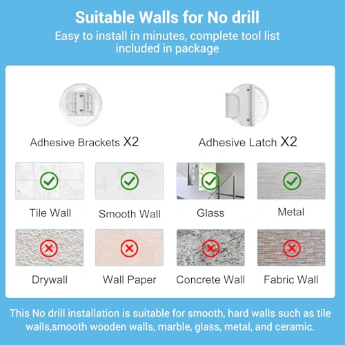 HAMOPY Auto-Lock Retractable Baby Gate Replacement Free-Punch Parts, Original Hardware Set (Including 2 x Latches + 2 x Brackets) Only Fit 55“&71” Auto-Lock Baby Gate(White) - color: Wh-pf