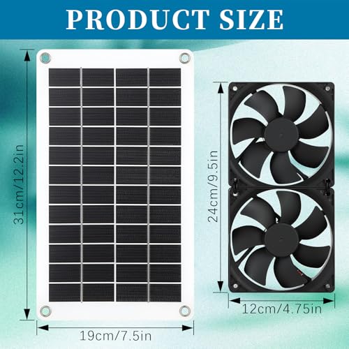 Solar Exhaust Fans Solar Ventilation Fan & Solar Panel with 10W Panel & Double Pack Brushless DC Fans for Greenhouses, Chicken Coops, Attics, Barns, Sheds & Dog Houses