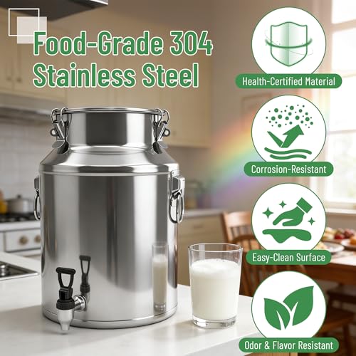 Milk Can 15L Milk Container 304 Stainless Steel Milk Jug Bucket Wine Pail Bucket Bottle 4 Gallon Container Storage with Faucet & Sealed Lid for Grain Wine Liquid