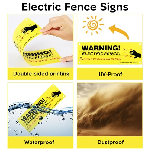 Electric Fence Warning Signs with Zip Ties 10 x 3.5 Inch Plastic Yellow Electric Fence Safe Signs Caution Warning Sign for Danger Electric Fence Sign Farm Home(Upgraded Sun Protection) - color: Yellow New