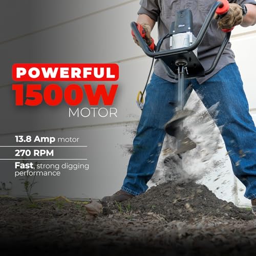 XtremepowerUS 1500W Electric Post Hole Digger Earth Auger with Reverse Function Dig Hole Fence Post Hole Digging, Tree Planting Include 6" Digging Auger Bit, 3/4" Shaft