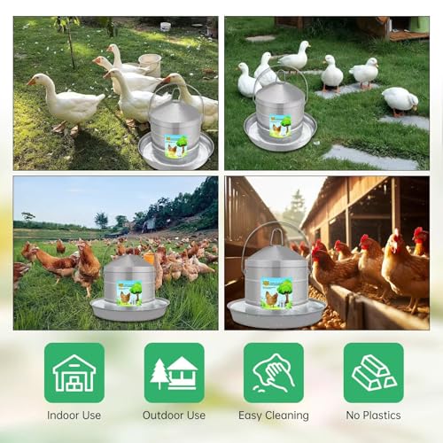 Automatic Chicken Waterer 8L/2.1Gal, 304 Food Grade Stainless Steel Heavy Duty Reliable Long-Lasting Poultry Waterer with Handle, High Strength Structure 0.035 Inch Metal Thickness, No Assemble