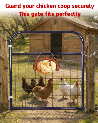 Farm Gate 4ft×50in, PVC-Coated Welded Steel Livestock Gate, Blue | 2 x 4 in no-climb wire mesh and fully welded frame for goats, sheep and hogs; suitable for pens, pastures, corrals and farms