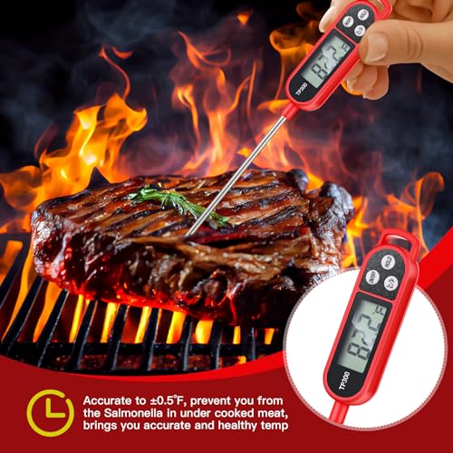 Copkim 6 Pcs Food Thermometer Instant Read Probe BBQ,Red | Waterproof Stainless Probe, Accurate Temperature Reading, Meat Grilling Baking Water Milk Yogurt Cooking Kitchen BBQ - color: Red