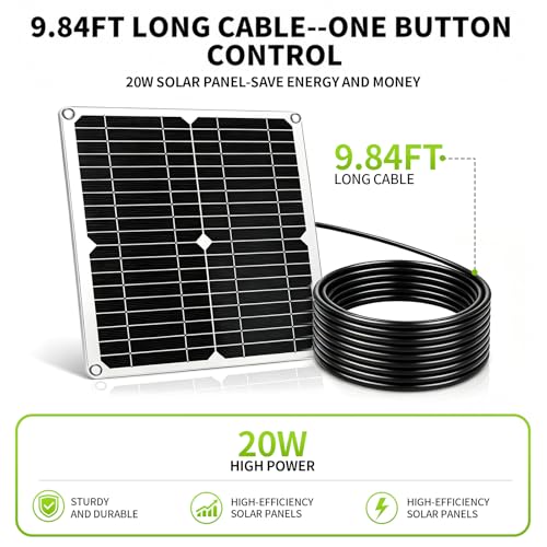 20W Solar Powered Fan for Chicken Coop,IPX54 Waterproof Solar Fan | Solar Exhaust Intake Fan Kit with 9.8ft On/Off Switch Cable,Solar Greenhouse Fan for Outside Greenhouse,Shed,Dog House - size: 20W