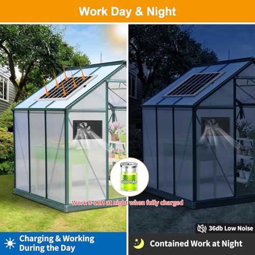 Solar Exhaust Fan with Battery and 3H/6H Timer, IP65 Waterproof | High Speed Solar Powered Ventilation Fan for Chicken Coop, Greenhouse, Dog House and Shed, Low Noise (16.4FT Cord, 1 Pack) - size: Small