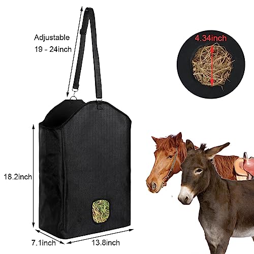 2 Pcs Hay Feeder for Goat, Nylon Goat Feeder, Slow Feed Hay Bag Less Hay Waste Tote Bag with Metal Ring and Adjustable Strap for Sheep Horses Goat and Cattle Low Feeding