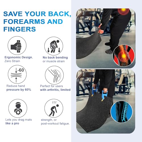 Heavy Duty Stall Mat Grippers - Pair of 2 Mat Movers Tool for Horse Stalls, Gym, Barn, and Trailer, Makes Moving Rubber Mats Easier, Saves Your Back and Hands