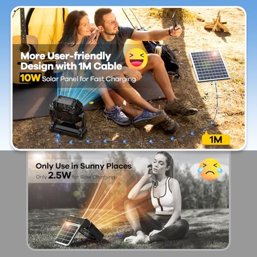 20000mAh Solar Fan with LED Lantern, 10W Solar Panel Rechargeable Battery Powered Camping Fan for Outside, 9 Inch Portable Battery Operated Hurricane Supplies for Picnic, Barbecue, Fishing, Travel