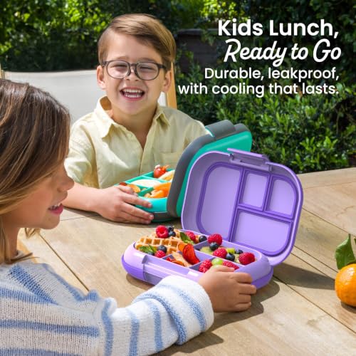 Bentgo Chill Kids 4-Compartment Bento Box Leakproof Lunch Box | Built-In Ice Pack, 3.3 Cup Capacity, BPA-Free, Microwave & Dishwasher Safe Tray, Ideal for Ages 3–7 (Purple) - color: Purple