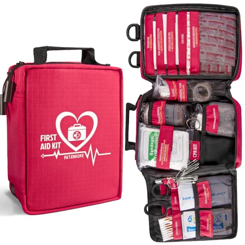 First Aid Kit with Rapid-Response Labeled Compartments, Compact Waterproof Emergency Kit with Molle Straps for Car, Camping, Home, Hiking, Travel