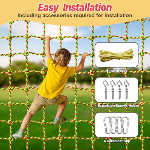 Climbing Net, 6.6ft X 6.6ft Polyester Climbing Cargo Net for Kids Outdoor, Heavy Duty Large Military Playground Equipment, Rope Ladder, Swingset, Indoor & Outdoor, Treehouse, Jungle Gyms - size: 6.6ft X 6.6ft