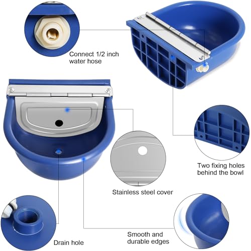 Automatic Water Dispenser for Dogs, Plastic Automatic Dog Waterer Livestock | Includes 39 Inch Water Hose, Reliable Float Control, Simple Installation, Blue Water Bowl for Farm Animals