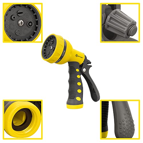 AUTOMAN-Garden-Hose-Nozzle,ABS Water Spray Nozzle with Heavy Duty 7 Adjustable Watering Patterns,Slip Resistant for Watering Plants,Lawn& Garden,Washing Cars,Cleaning,Showering Pets - Yellow - color: Yellow