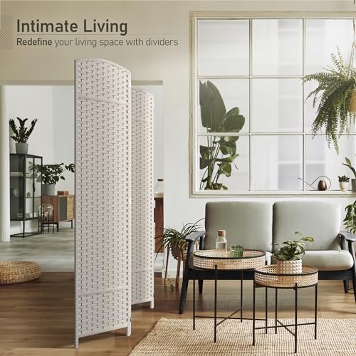Sorbus Foldable Room Divider, Mesh Privacy Screen (4 Panel, Beige) | Folding screens, dividers for rooms, double-hinged panels; freestanding partition for bedrooms, offices and shared areas - color: Beige, size: 4 Panel