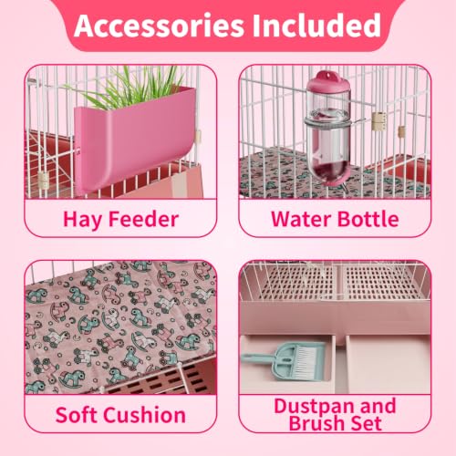 STILLCOVE 2-Tier Rabbit Cage: Small Animal Pets Enclosure with Water Bottle | Hay Feeder, Liner, Dustpan & Brush Set, Guinea Pig Hamster Bunny Hutch, Small Pet Habitat for Ferret Chinchilla Rodent Indoor - size: 28.3"L x 18.5"W x 27.2"H