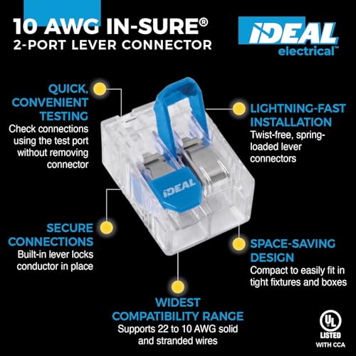 Ideal Electrical 30-1010 InSure 22 pc 10 AWG Lever Connector Kit (22 Pieces of Lever Wire Connectors) - size: 22 pc 10 AWG