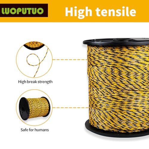 3280FT Electric Fence Polywire – 6 Stainless Steel Conductors, Portable Temporary Fencing for Horses, Goats, Dogs – UV Resistant, High Visibility for Livestock Containment - color: yellow and black, size: 3280 Ft