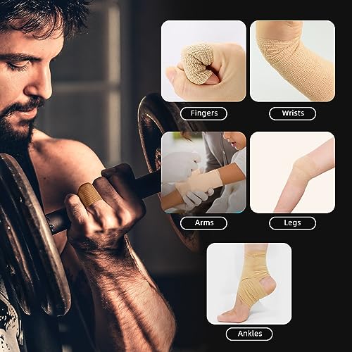 OK TAPE Self Adherent Cohesive Bandages Wrap 12Packs 3" x 5 Yards | Non-Woven Self Adhesive Bandage Wrap for Thumb, Finger, Wrist, Ankle, Vet Wrap Bandages Tape (Beige) - color: Beige/Tan, size: 3 In x 5 Yards