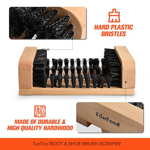 Wooden Boot Scraper Outdoor Heavy Duty Shoe Brush Cleaner for Muddy Boots, Dual Bristle Entryway Shoe Cleaner System for Home Entrance Garage Farm Snow Rain Durable Hardwood Base