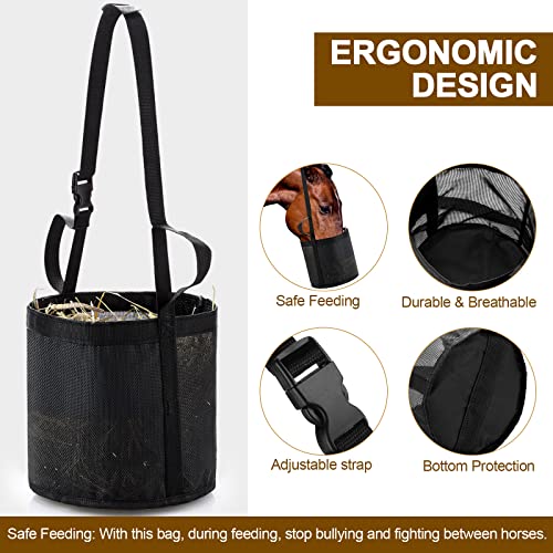 2 Pcs Horse Feed Bag, Heavy Duty Mesh Feeder with Adjustable Strap, Black | Hay Bag, Grazing Muzzle, Slow Feeder, Trail Riding, Stall Use, Equine, Waterproof Bottom, Breathable Mesh, Padded Neck - color: Black
