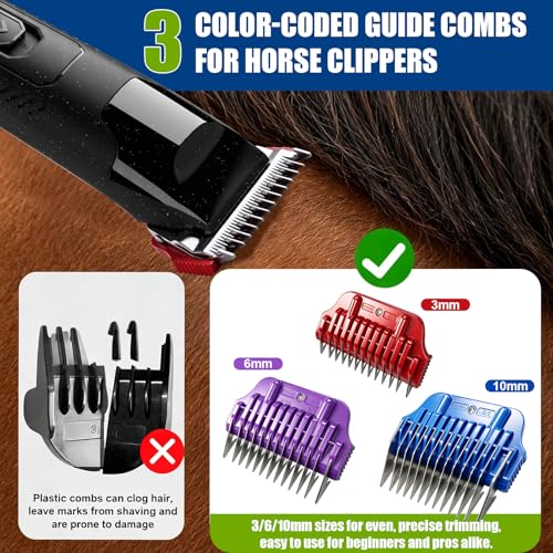 Professional Horse Clippers with Detachable Wide Blade | Low Noise, Heavy Duty, Grooming Kit for Thick Coat Long Hair, For Livestock Dogs Cats