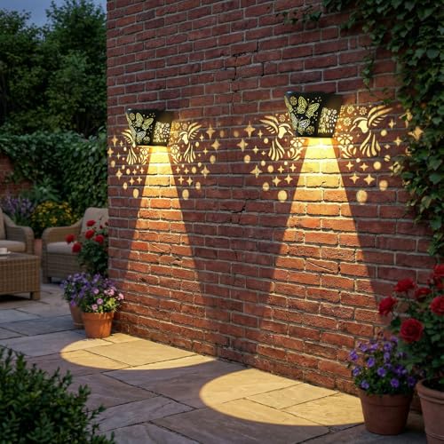 2 Pack Solar Fence Lights Outdoor Wall lihgts Decorations Metal Solar Deck Lights Waterproof LED Solar Powered Step Lights Warm White Light Decorative Lighting for Garden, Front Door, Backyard (metal) - style: metal