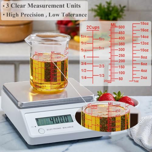 Ackers BORO3.3 Borosilicate Glass Measuring Cup, 500 ml (16 oz, 2 Cup) | Handleless beaker with printed ml, oz and cup scales and a V-shaped spout for clear measuring and controlled pouring - size: 2Cup,500ML