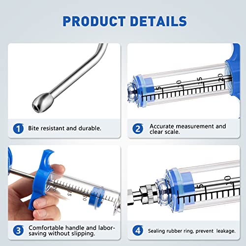 2 Pieces Syringe with 2 Drench Nozzle 20ml Adjustable Dosage Reusable Drench Gun Syringe for Sheep, Goats(Blue) - color: Blue