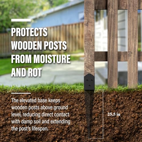 6 Pack 31.5"x4"x4" Heavy Duty Fence Post Anchor Ground Spike (S6) | Heavy Duty, Ground Spike, Outdoor Support Deck, Porch, Railing, Mailbox - size: 32IN