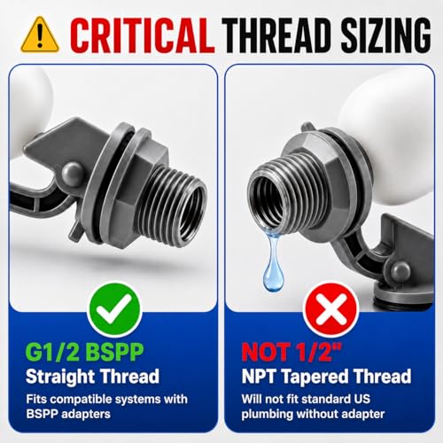 2 Pack 1/2 Inch Straight Thread Auto Fill Float Valve, Automatic Water Level Control Valve with 225° Adjustable Arm for Water Tank, Pond, Chicken Waterer, Livestock Trough