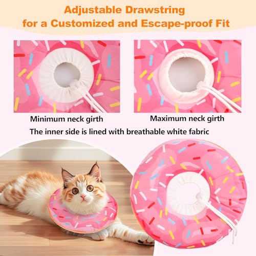 Cat Cone Collar Soft, Comfortable Cat Donut Collar After Surgery, Adjustable Elizabethan Recovery Collars & Cones to Stop Licking, Lightweight Neck Collar Soft Cone for Cats Kitten (Pink, Medium) - size: M