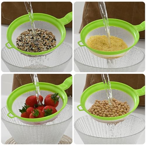 Luckyiren Kefir Strainer Set, 2-Size Plastic Non-Metal Sieve with Fine Mesh | 6.3" & 3.9" Diameter Double-size for Kefir Grains, Milk Kefir, Water Kefir & Kombucha - Durable, Food Grade & Easy Clean - color: Green