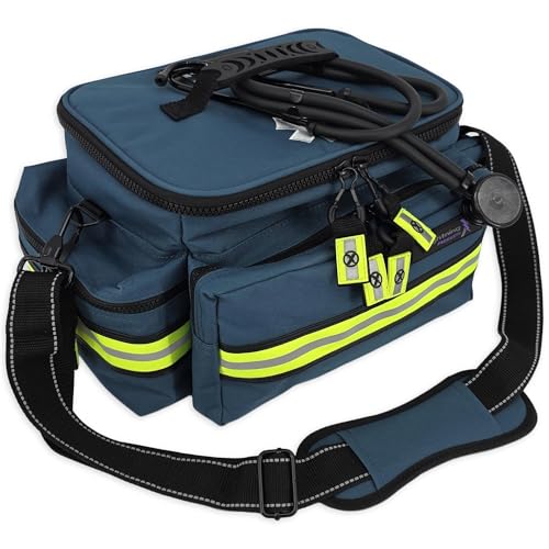Lightning X Mid-Sized First Responder EMT Bag | LXMB25 | Fully Stocked w/ 248+ First Aid Supplies + Trauma Pak w/C.A.T. Tourniquet & QuikClot - Blue - color: Blue