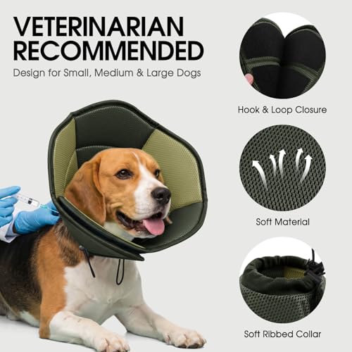 Dog Cones for Large Dogs, Soft Pet Cone Stop Licking After Surgery, Adjustable Pet E-Collar Alternative for Wound Healing, Army Green X-Large - color: Army Green, size: X-Large