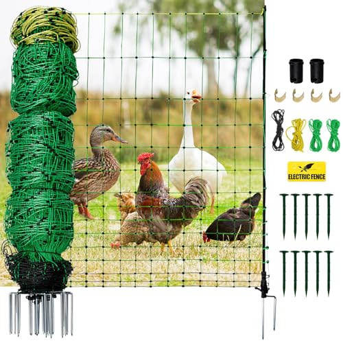 Electric Poultry Netting,47.2" H x 164'L Electric Chicken Fence for Turkeys | for Chickens, Sheep, Geese, Portable Poultry Nets Fence kit for the Yard,Backyards,Farms,Ranches, Energizer Not Included