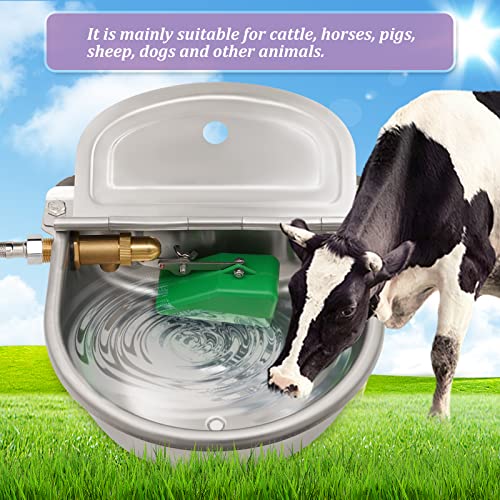 Automatic Dog Water Bowl with Brass Float Valve and Drain Hole | Stainless Steel Dog Water Dispenser Livestock Waterer for Chicken Cattle Pig Goat Big Dog