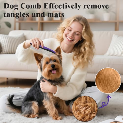 2PCS Self Cleaning Slicker Brush & Dog Comb - Skin Friendly Deshedding Grooming Tool for Dogs, Cats and Small Animals, Professional Deshedding Dematting Tool for Long and Short Haired Pets (Purple) - color: Purple